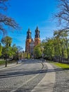 Colorful cathedral square in front of basilica of Saint Peter and Paul in Poznan city at sunny morning Royalty Free Stock Photo