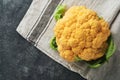 Colorful cauliflower. Various sort of cauliflower on old dark gray concrete background. Purple, yellow, white and green color cabb Royalty Free Stock Photo