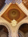 Colorful ceiling with beautiful chandelier in Hassan II Mosque in Casablanca, Morocco