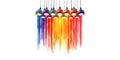 Colorful ceiling pendant lights with cascading colors isolated on transparent background
