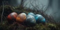 Colorful Celtic Easter Eggs in a Misty Woodland