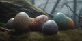 Colorful Celtic Easter Eggs in a Misty Woodland