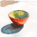 Colorful Ceramic Bowl Watercolor Illustration