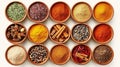 colorful ceramic bowls filled with aromatic spices