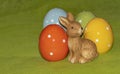 Colorful ceramic easter eggs and an Easter bunny Royalty Free Stock Photo