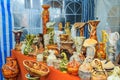 Colorful ceramic jugs in the market