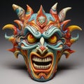 Colorful Ceramic Mask With Horns Grotesque And Macabre Comic Book Style