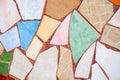 Colorful ceramic mosaic floor. Creative recycled mosaic top view photo. Bathroom or kitchen floor design idea