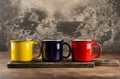 Colorful ceramic mugs