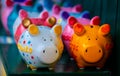 Colorful ceramic pig shape copycats Royalty Free Stock Photo