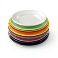 Stack of Colorful Plates, Kitchenware, Dinnerware, Rainbow Colors Royalty Free Stock Photo