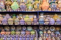 Colorful ceramic souvenirs on a shelf in a shop in Morocco Royalty Free Stock Photo