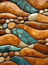 Colorful ceramic tiles and smooth stones in an artistic arrangement