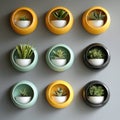 Modern Wall Mounted Plant Pots with Succulents - Set of 9 Royalty Free Stock Photo
