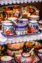 Colorful ceramics in traditonal polish market. Royalty Free Stock Photo