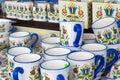 Colorful ceramics in traditonal polish market. Royalty Free Stock Photo