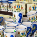 Colorful ceramics in traditonal polish market. Royalty Free Stock Photo