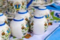 Colorful ceramics in traditonal polish market. Royalty Free Stock Photo