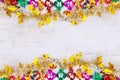 Colorful chain garland over white wooden background. Traditional jewish sukkot holiday decoration