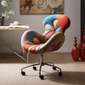 Colorful Chair With Flower Back: Modern American Desk Armchair Royalty Free Stock Photo