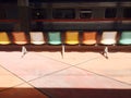 The colorful chairs are on the platform Royalty Free Stock Photo