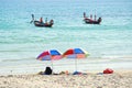 Colorful chairs and umbrella on beach Royalty Free Stock Photo