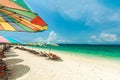 Colorful chairs and umbrella on tropical beach at Koh Khai Nok I Royalty Free Stock Photo