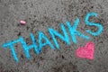 Chalk drawing: words THANKS and small heart