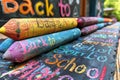 Colorful chalk used to decorate school fence Royalty Free Stock Photo