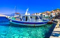 colorful Chalki Halki island in Dodecanese fishing village Royalty Free Stock Photo