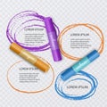 Colorful chalks and speech bubbles on transparent background, infographic illustrations for your project