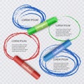 Colorful chalks and speech bubbles on transparent background, infographic illustrations for your project