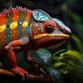 colorful chameleon blending seamlessly with its tropical rainforest habitat by AI generated