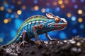 Colorful chameleon on a blue background. ai generative