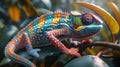 Colorful chameleon on branch - generative ai Royalty Free Stock Photo