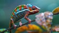Vibrant Panther Chameleon on Branch in Rain Royalty Free Stock Photo