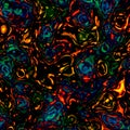 Colorful Chaotic Waves Pattern. Abstract Background for Design Artworks. Red Blue Yellow Green on Black. Psychedelic Blobs.