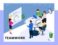 Colorful characters working together teamwork landing page