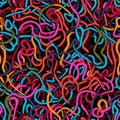 Colorful Charcoal Scribbles and Squiggles, Seamless Pattern for Bold Designs