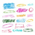 Colorful charcoal strokes, squiggle and Crayon stroke shapes collection. Hand drawn vector abstract lines drawn with