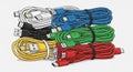 Of colorful charging and data cables featuring a variety of USB Royalty Free Stock Photo
