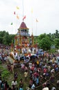 The colorful Chariot of lord Jagannath was drawn by the devotees.