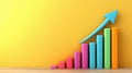 A colorful chart with an arrow pointing up to a blue bar, AI