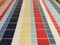 Colorful checked pattern of bathroom floor tiles