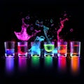 Colorful Cheers: Shot Glasses in Splashy Revelry Royalty Free Stock Photo