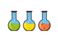 Colorful chemical glass flasks filled with colored liquid Royalty Free Stock Photo