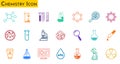 Colorful chemistry vector icons set on white background.