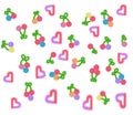 Colorful cherries, green bows and hearts design