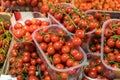 Colorful cherry tomatoes in local market fruit stand