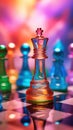 A colorful chess board with a king on top, AI Royalty Free Stock Photo